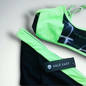 Sole East Neon Green Mesh Swimsuit Bikini S/M